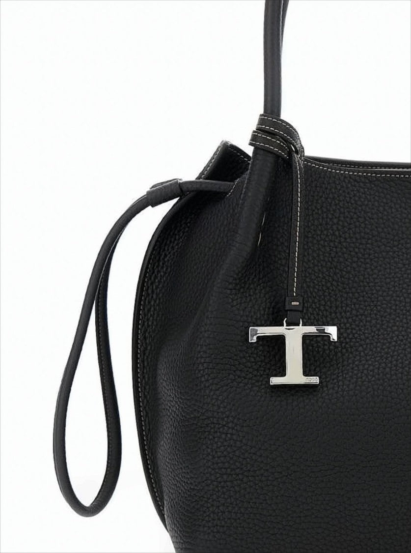 Tod's Structured Black Calf Leather Tote Bag