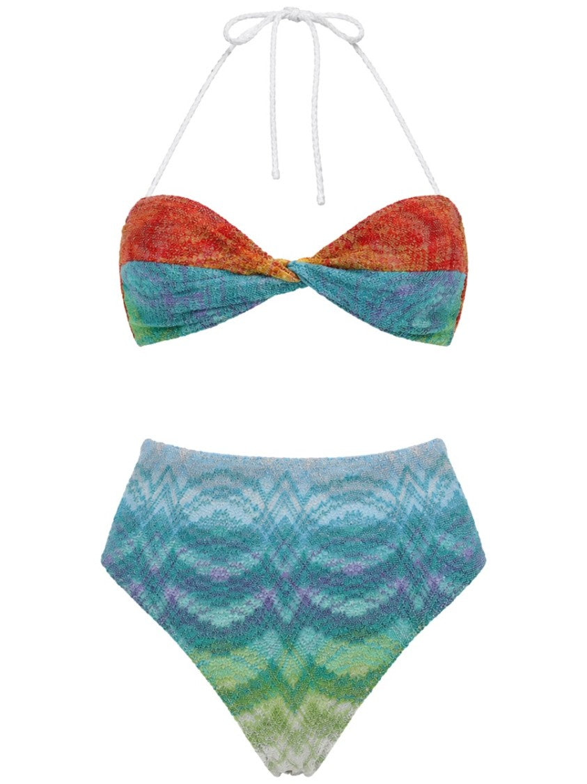 Missoni Multicolor Chevron Pattern Bandeau Bikini Set