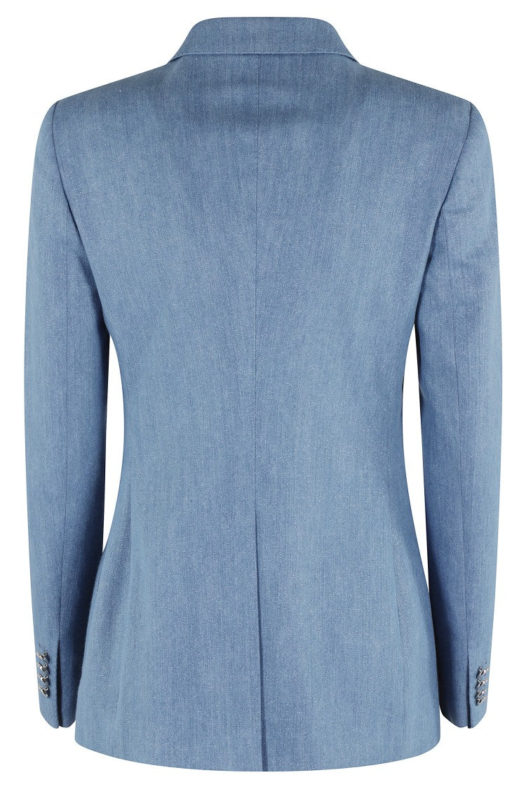 Tagliatore Denim Lurex Double-Breasted Blazer With Notch Lapel