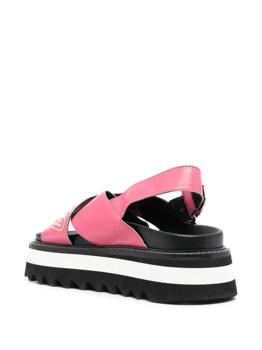 Moschino Vibrant Pink Slingback Sandals With Bold Logo And Contrasting Sole