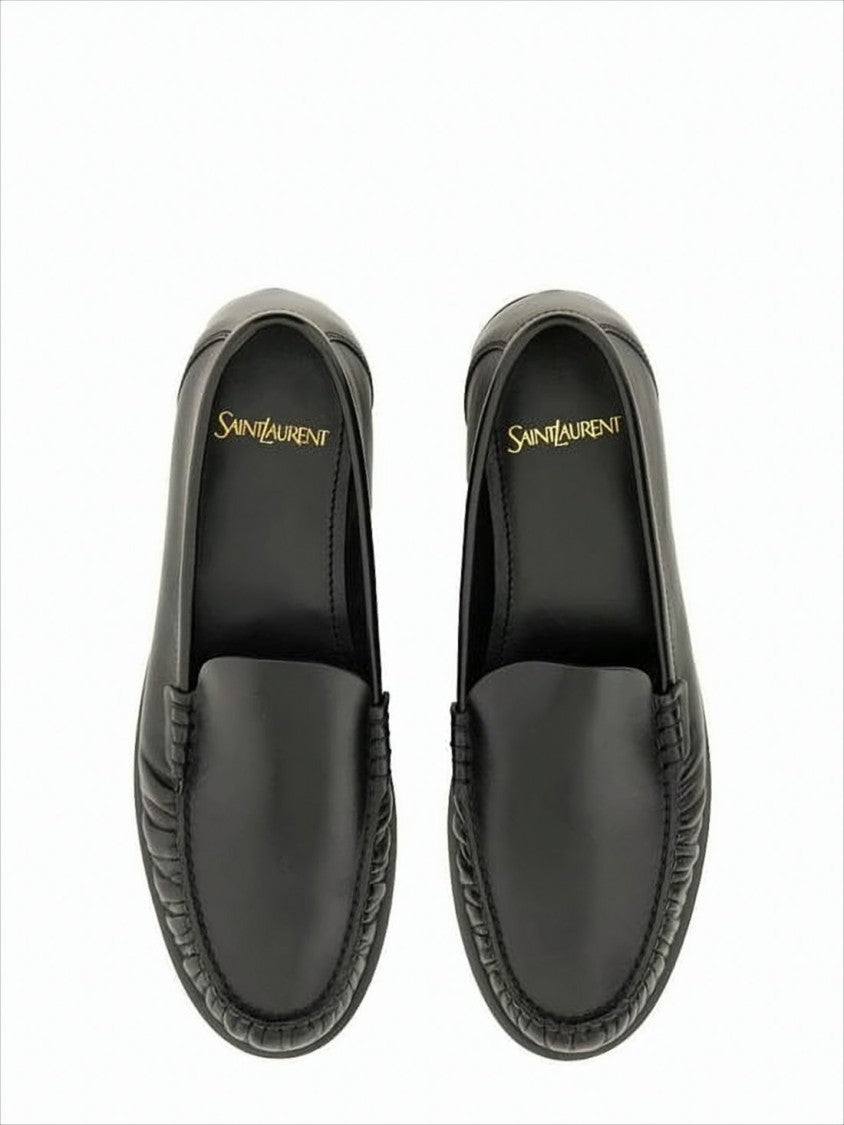 Saint Laurent Smooth Calf Leather Black Loafers With Gathered Detail
