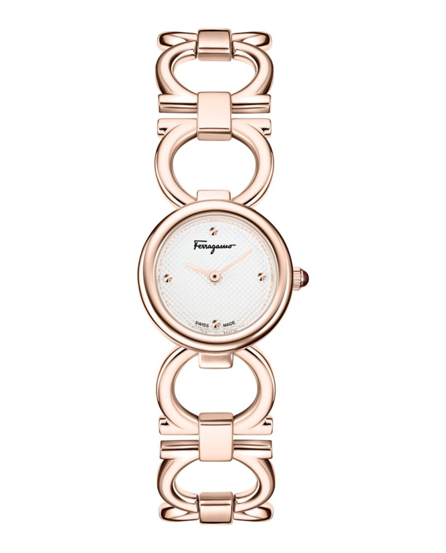 Ferragamo Double Gancini Bracelet Watch With White Sunray Dial