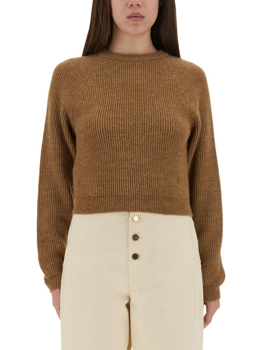 Moschino Ribbed Cropped Sweater With Fitted Silhouette