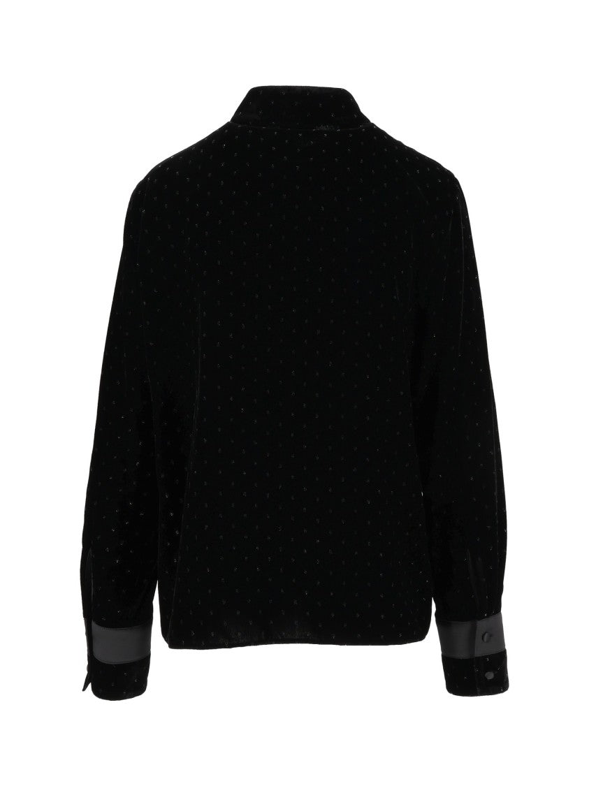 Emporio Armani Black Dotted Satin Trim Blouse
