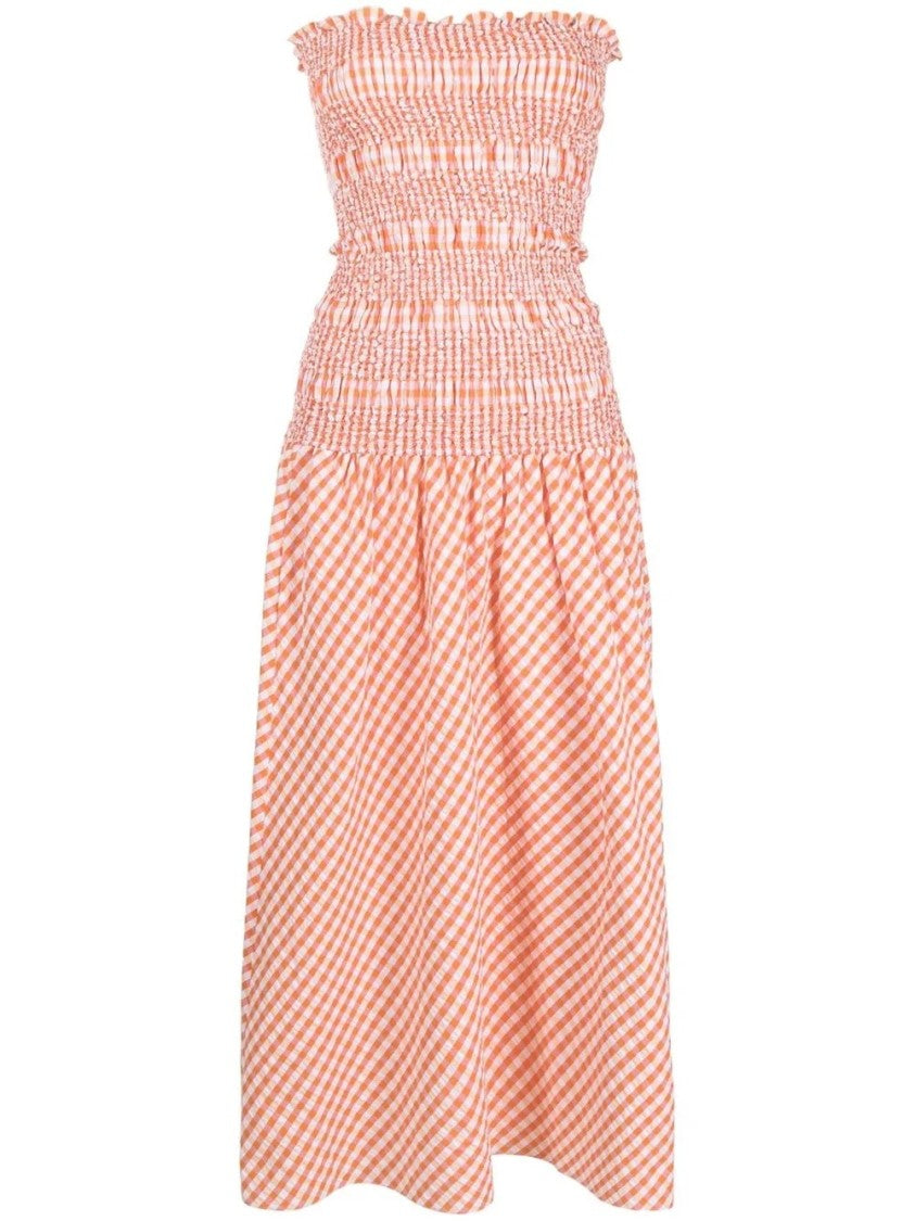 Kenzo Ankle-Length Gingham Dress With Smocked Bodice