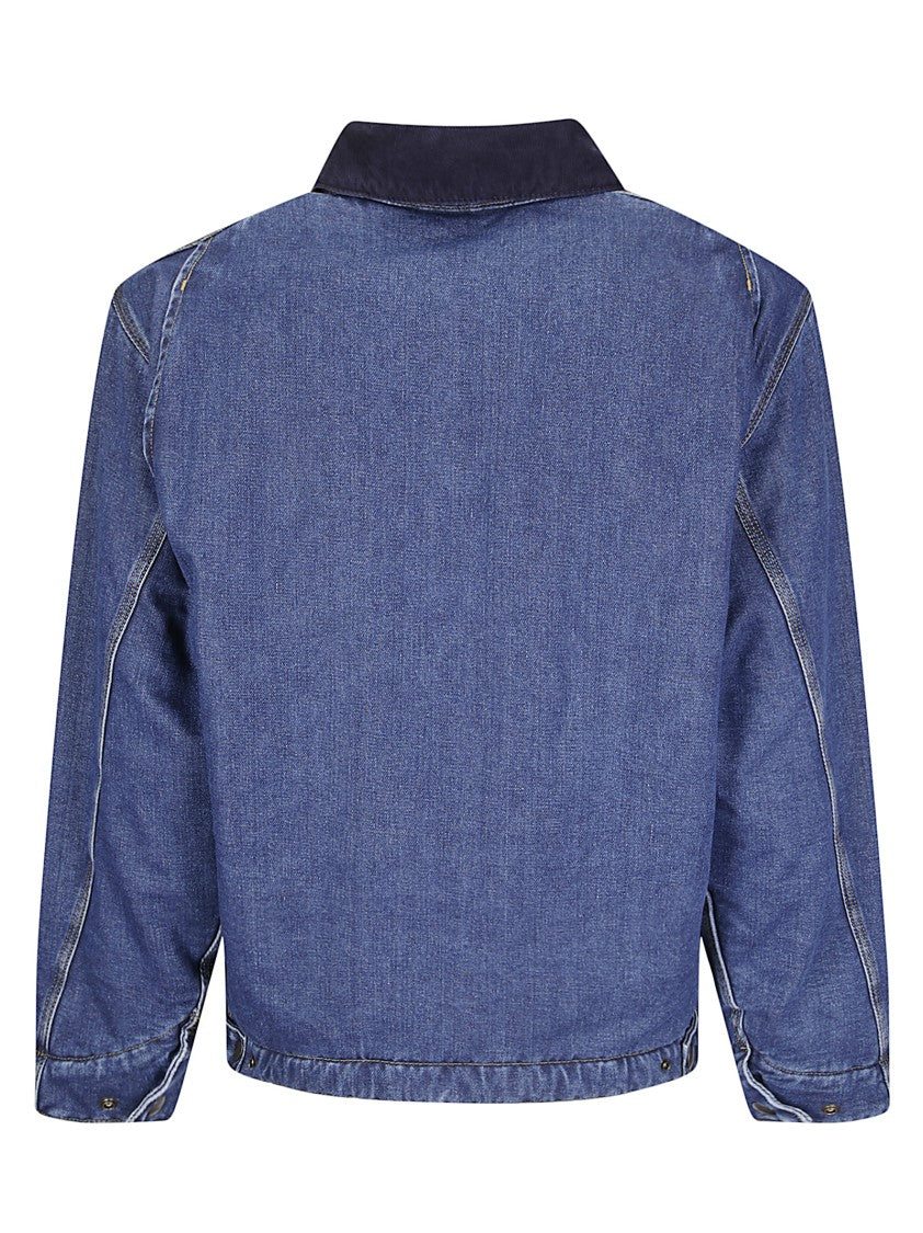 Carhartt Wip Cropped Denim Jacket With Zip Closure And Contrasting Collar