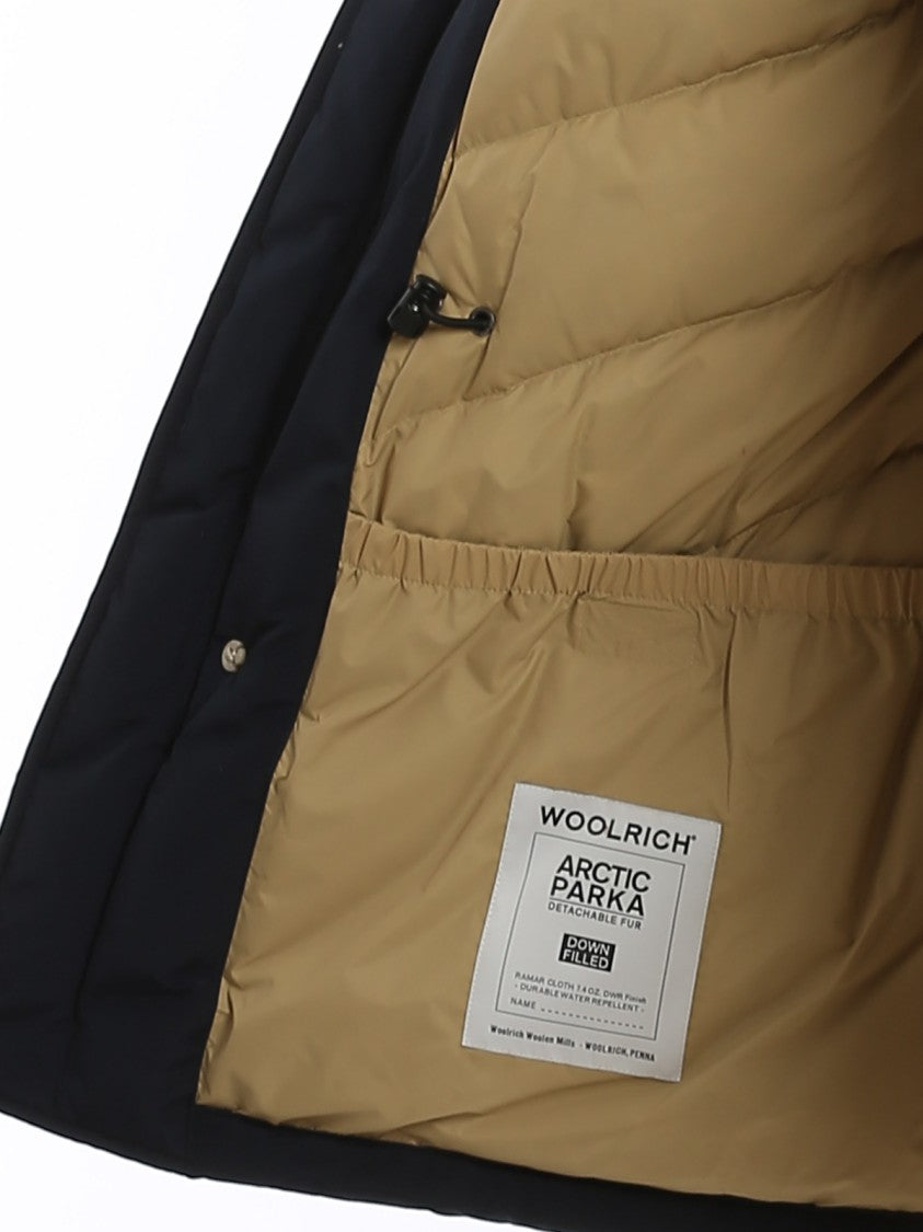 Woolrich Classic Black Cotton Parka With Fur-Lined Hood