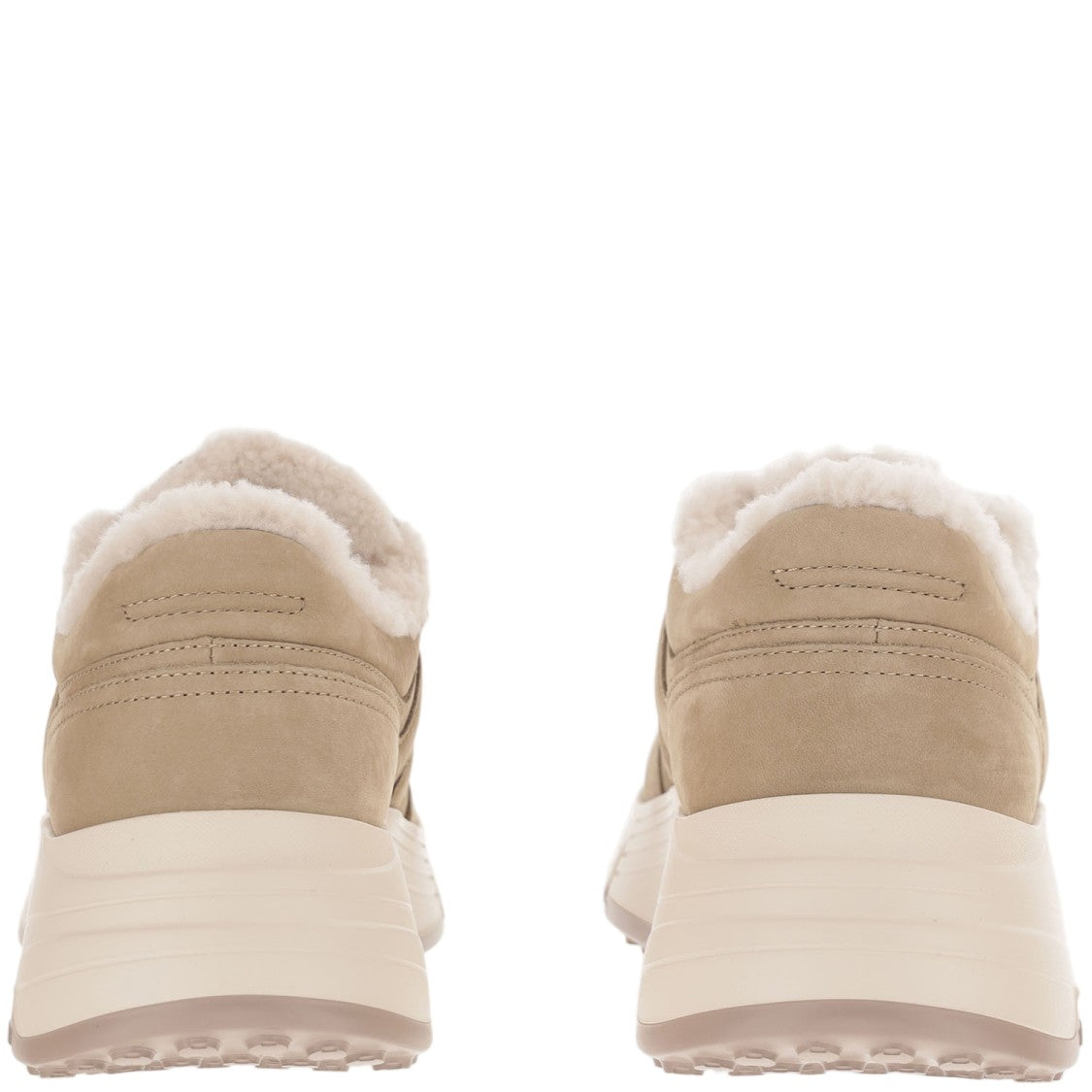 Hogan Beige Hi-Fi Fur-Lined Suede Sneakers