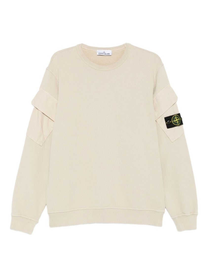 Stone Island Relaxed Fit Beige Sweatshirt With Flap Pockets