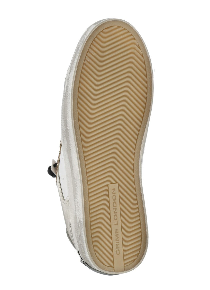 Crime London White Sk8 Deluxe Gold Strass Sneakers