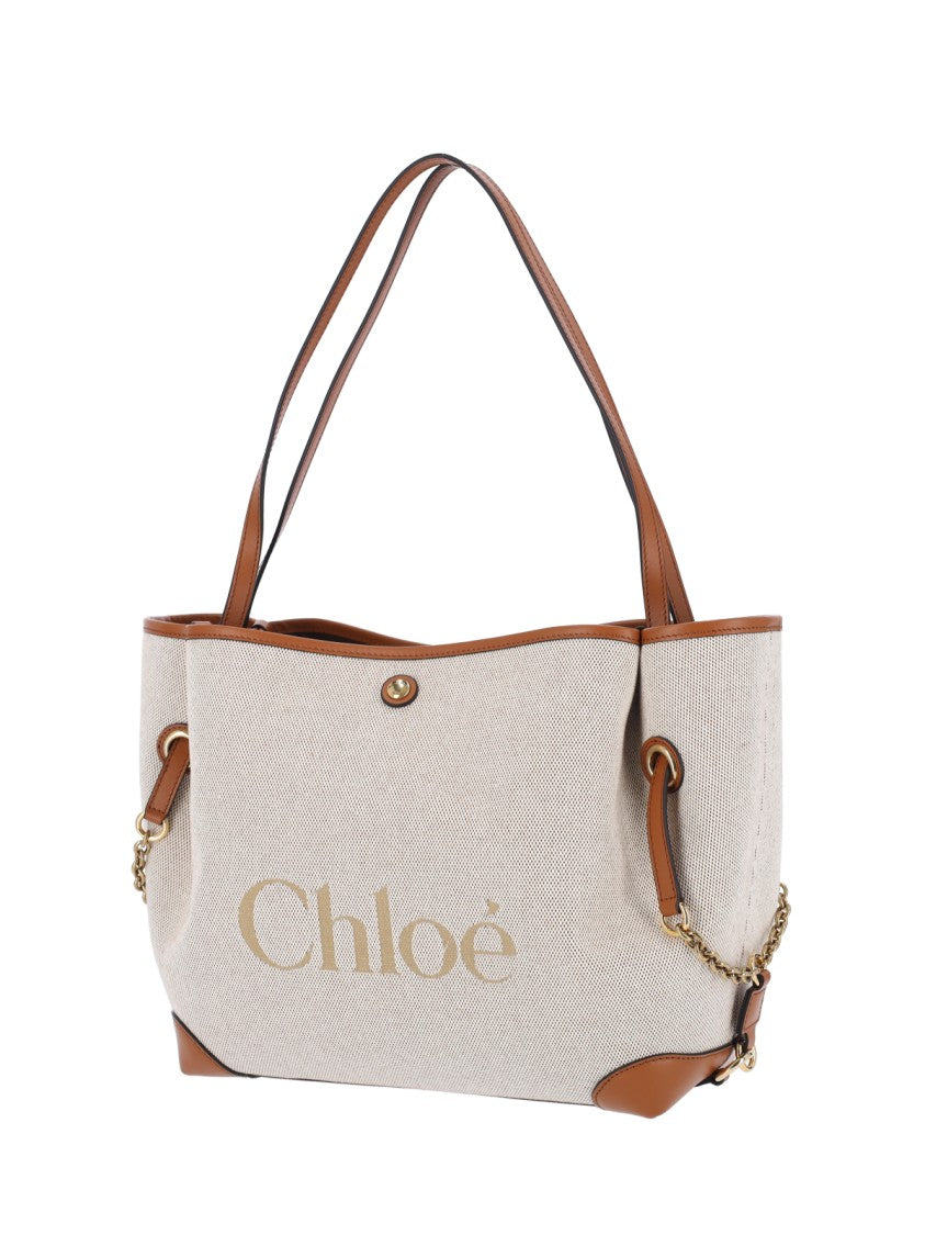 Chloé Textured Fabric Tote Bag With Leather Trim
