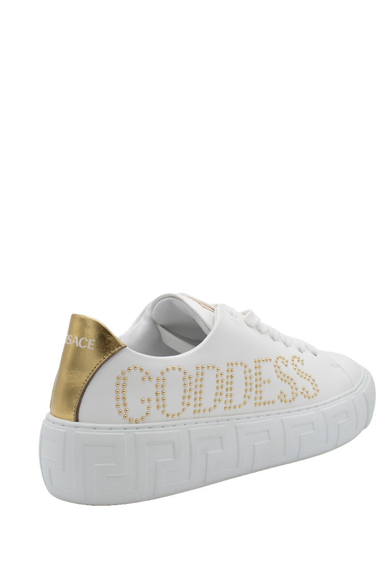 Versace White Leather Goddess Stud Sneaker