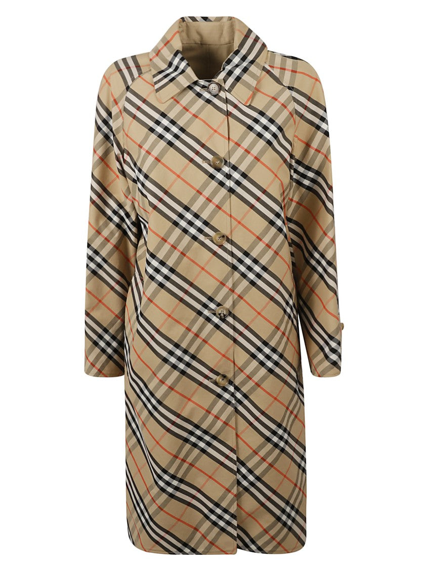Burberry Structured Plaid Coat With Button-Up Front