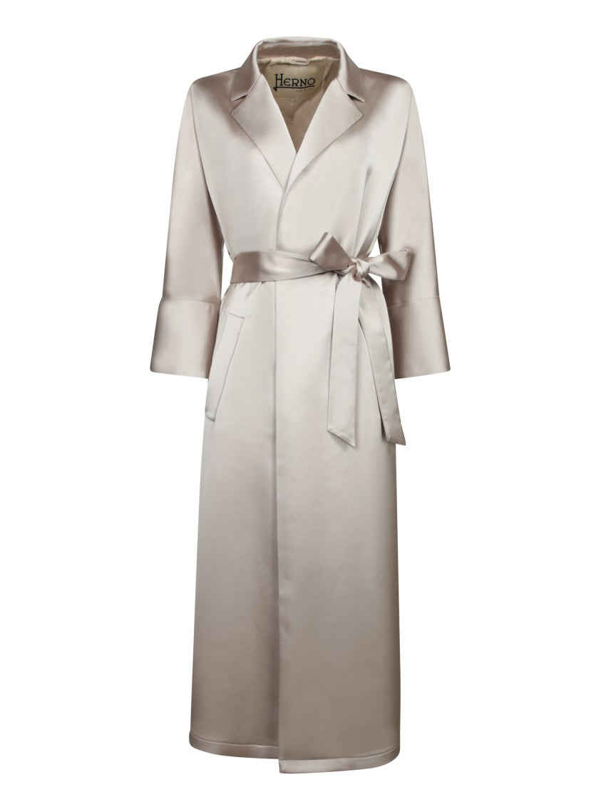 Herno Beige Satin Duster With Wide Lapel