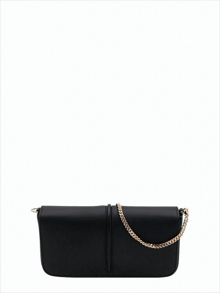 Fendi Minimalist Black Calf Leather Crossbody Bag With Gold-Tone Charm