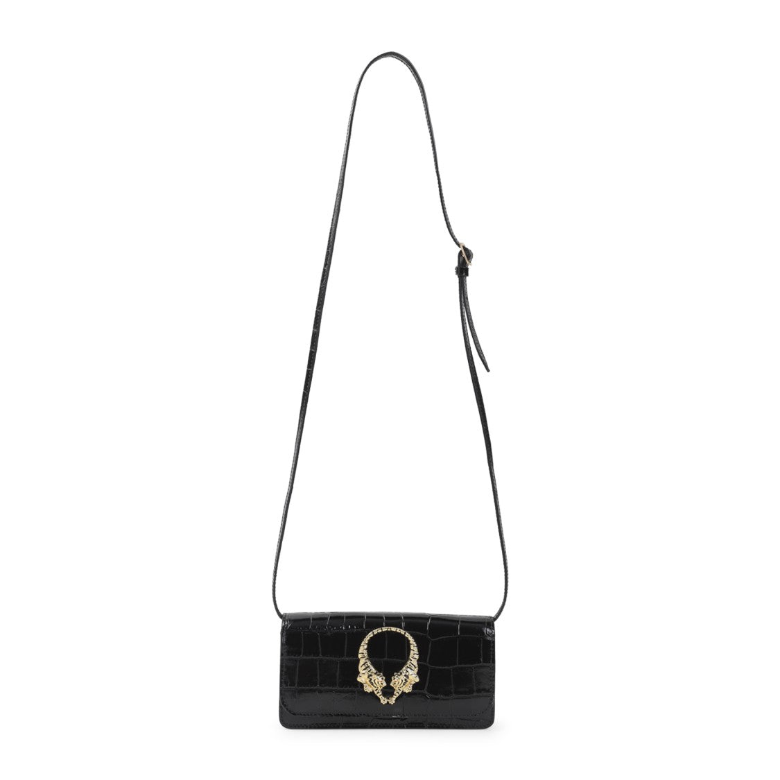 Roberto Cavalli Crocodile-Embossed Leather Shoulder Bag With Distinctive Clasp