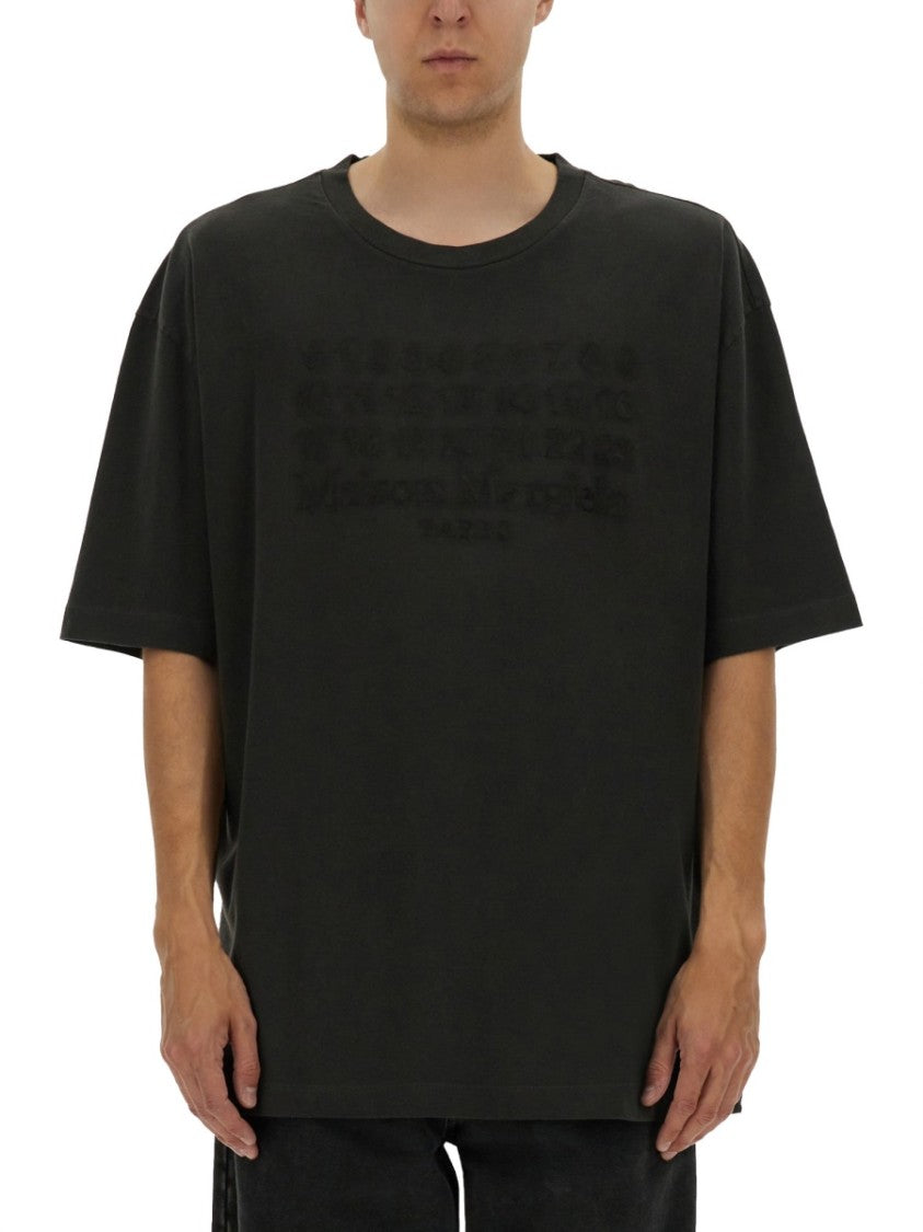 Maison Margiela Oversized Black T-Shirt With Embossed Logo Detail