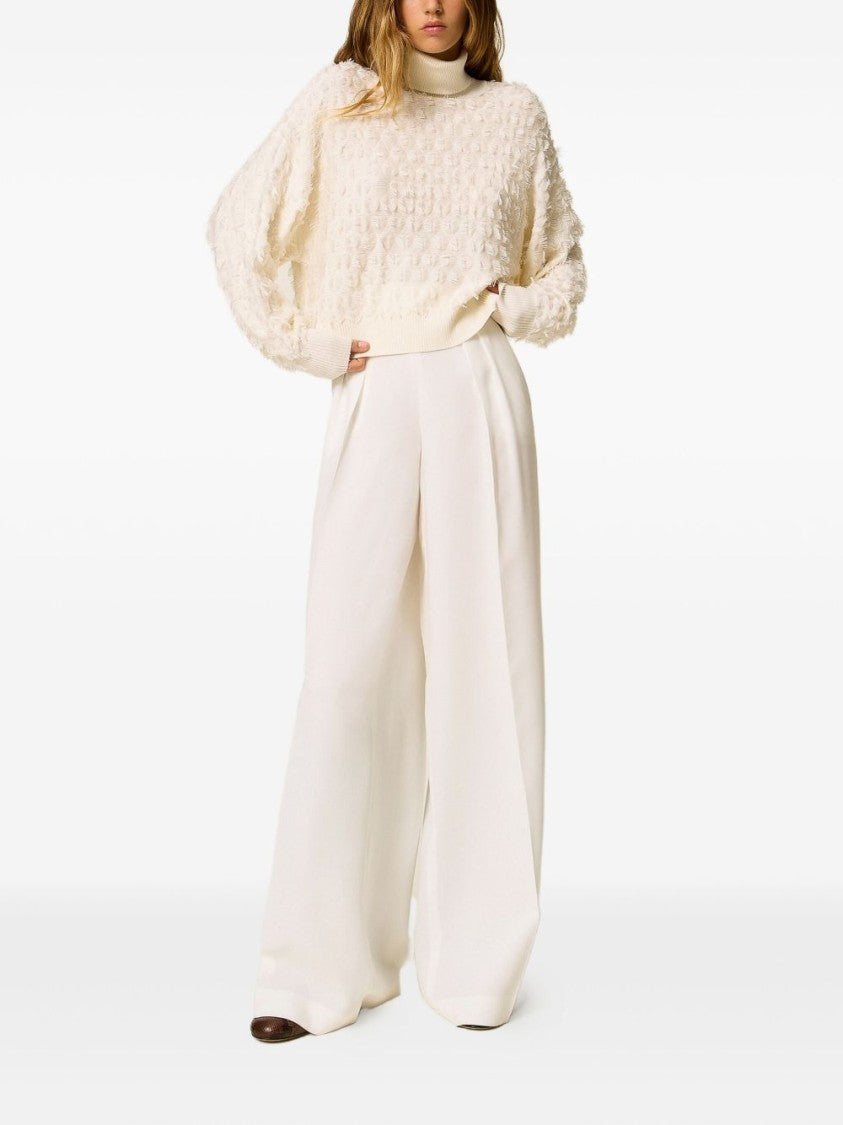 Twin-Set Textured Knit Sweater With High Neckline And Oversized Sleeves