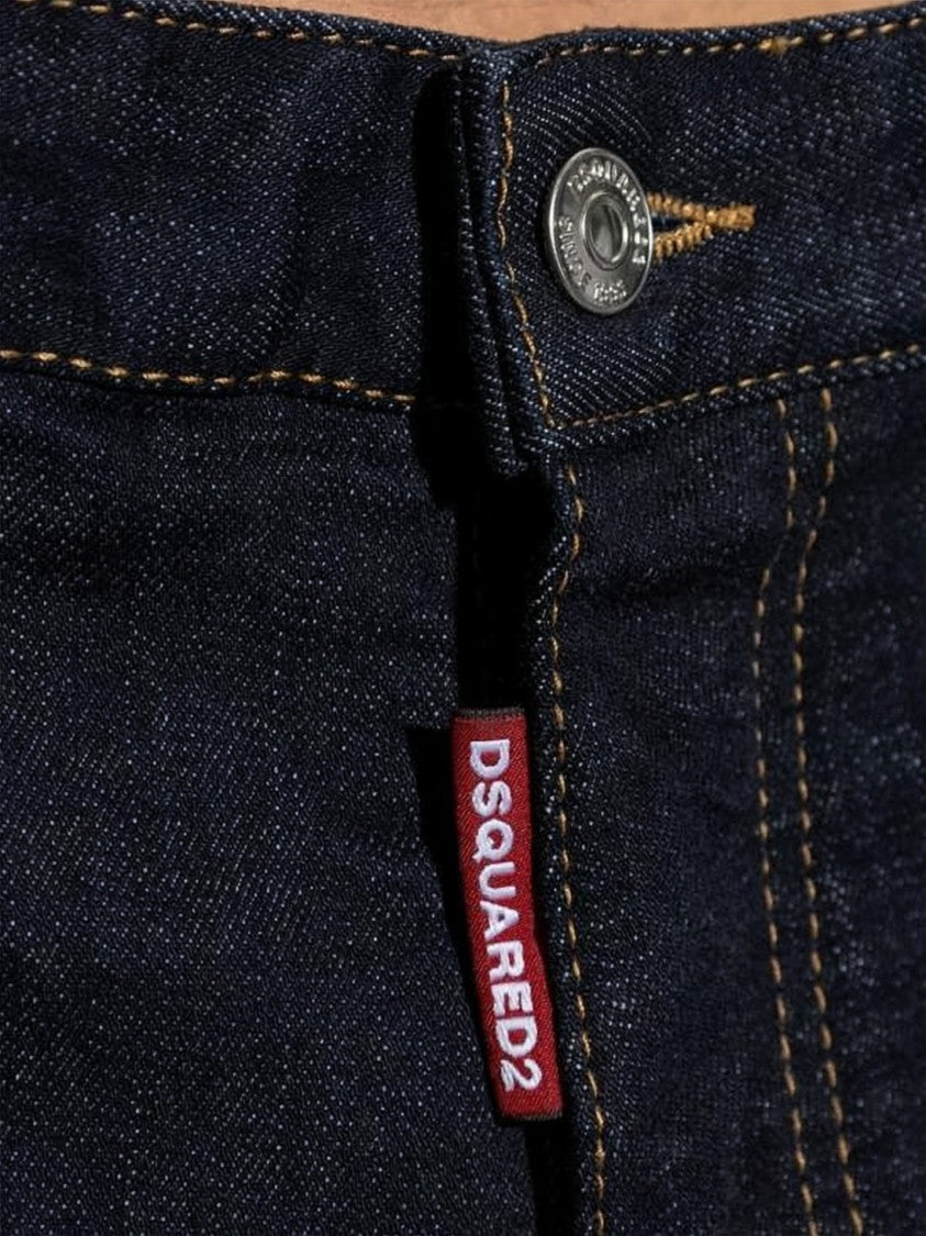 Dsquared2 Dark Indigo Straight-Leg Denim Pants With Signature Details