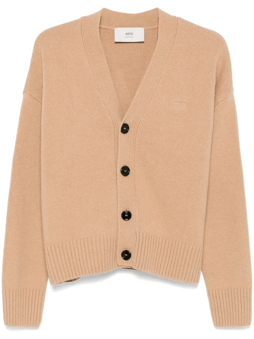 Ami Beige Wool-Cashmere Blend Cardigan