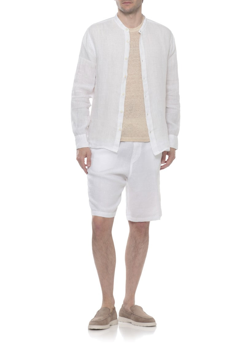 120% Lino White Drawstring Waist Linen Shorts