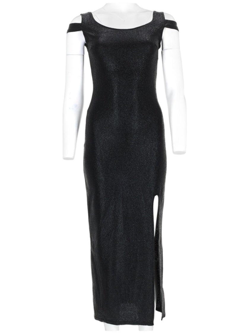 Joshe Black Midi Dress With Off-Shoulder Design