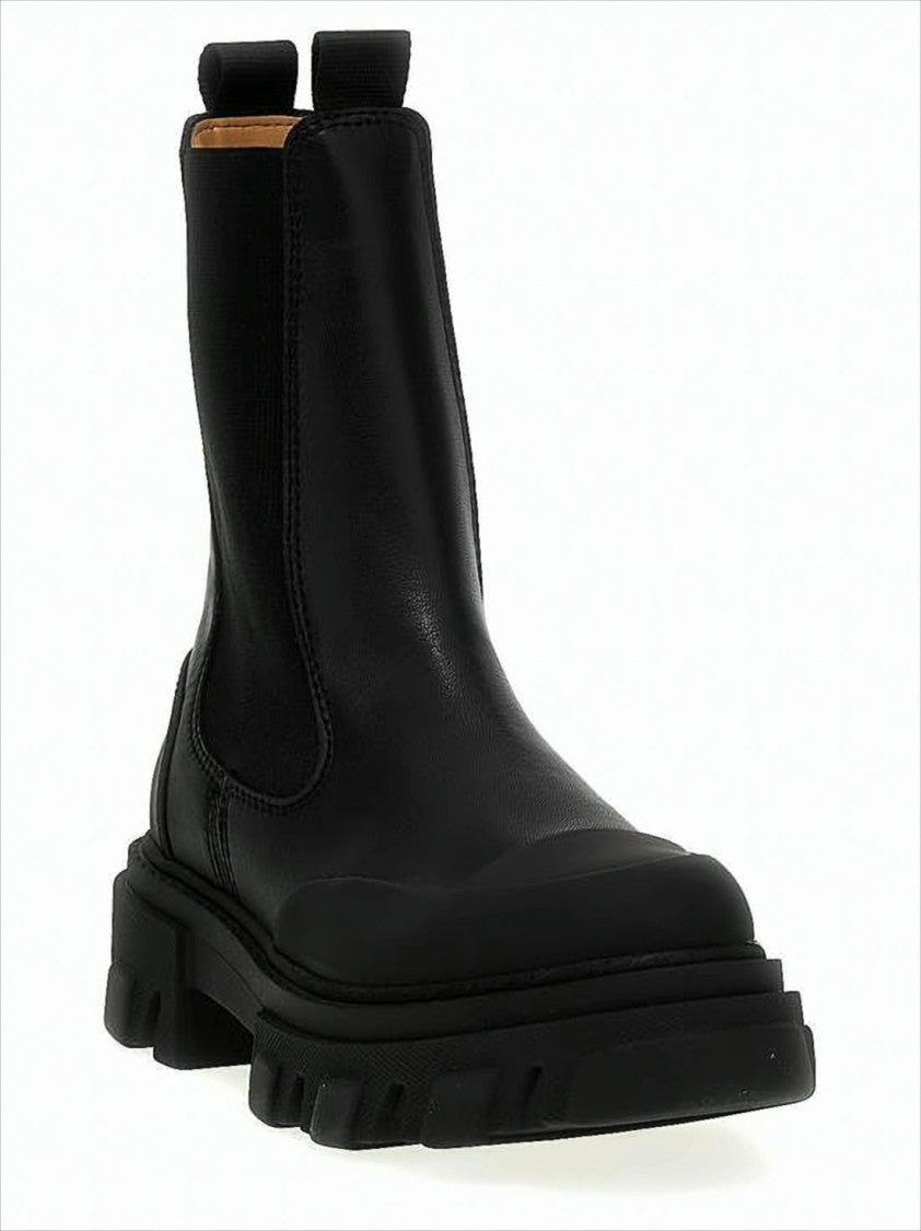 Ganni Black Ankle Boots With Rugged Rubber Sole