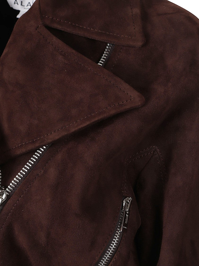 Alaïa Cropped Suede Jacket With Asymmetrical Zip Closure And Cut-Out Detail