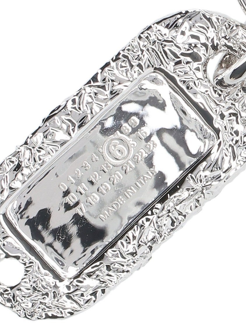 Mm6 By Maison Margiela Textured Silver-Plated Brass Keychain With Numeric Logo