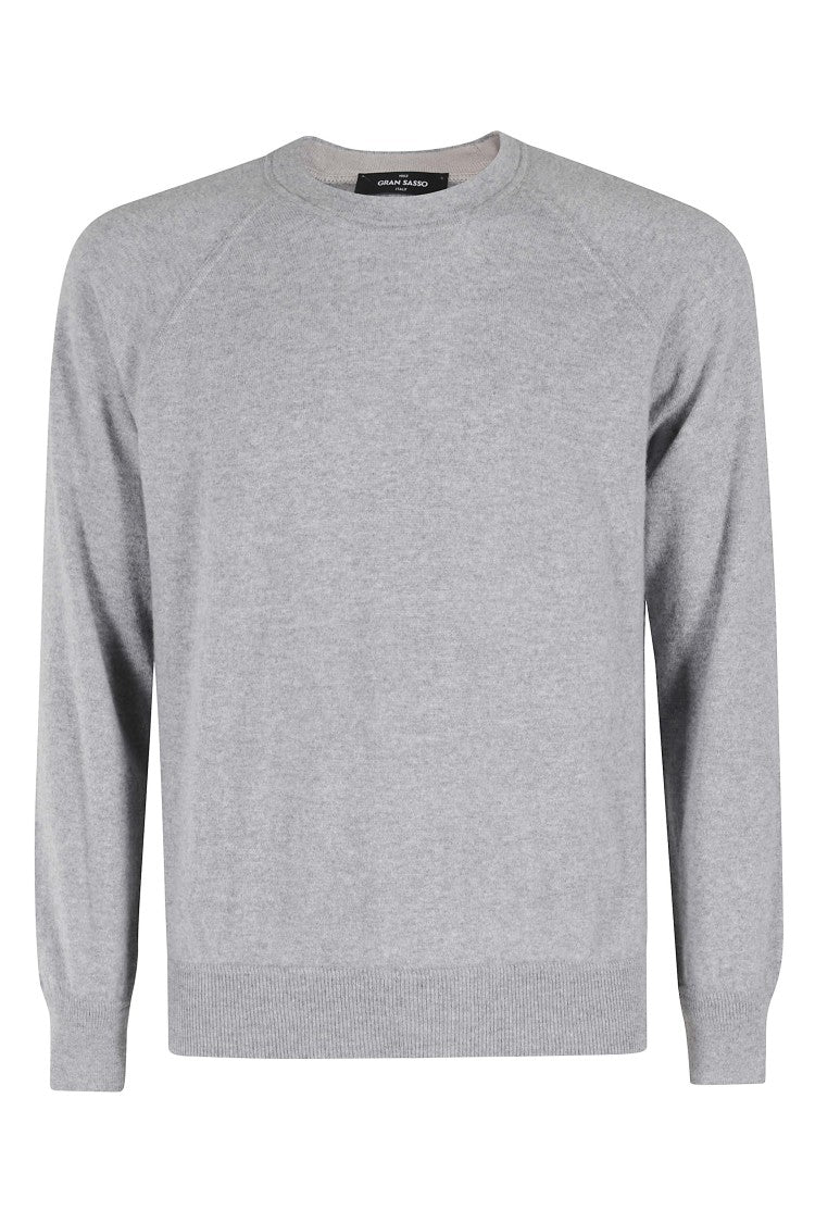 Gran Sasso Heathered Grey Raglan Sleeve Crewneck Cashmere Sweater
