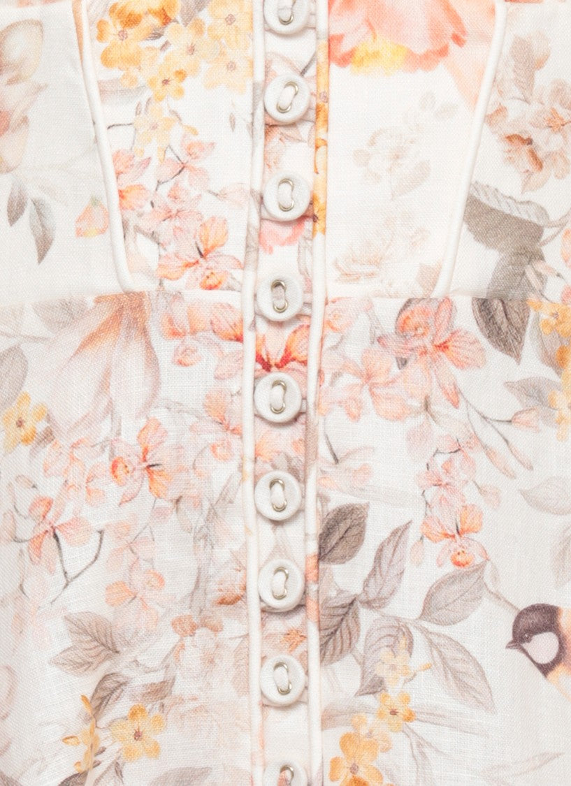 Zimmermann Ivory Floral Accent Linen Midi Dress