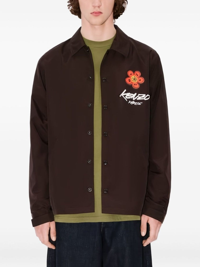 Kenzo Shirt Jacket With Floral Embroidery And Signature Detail