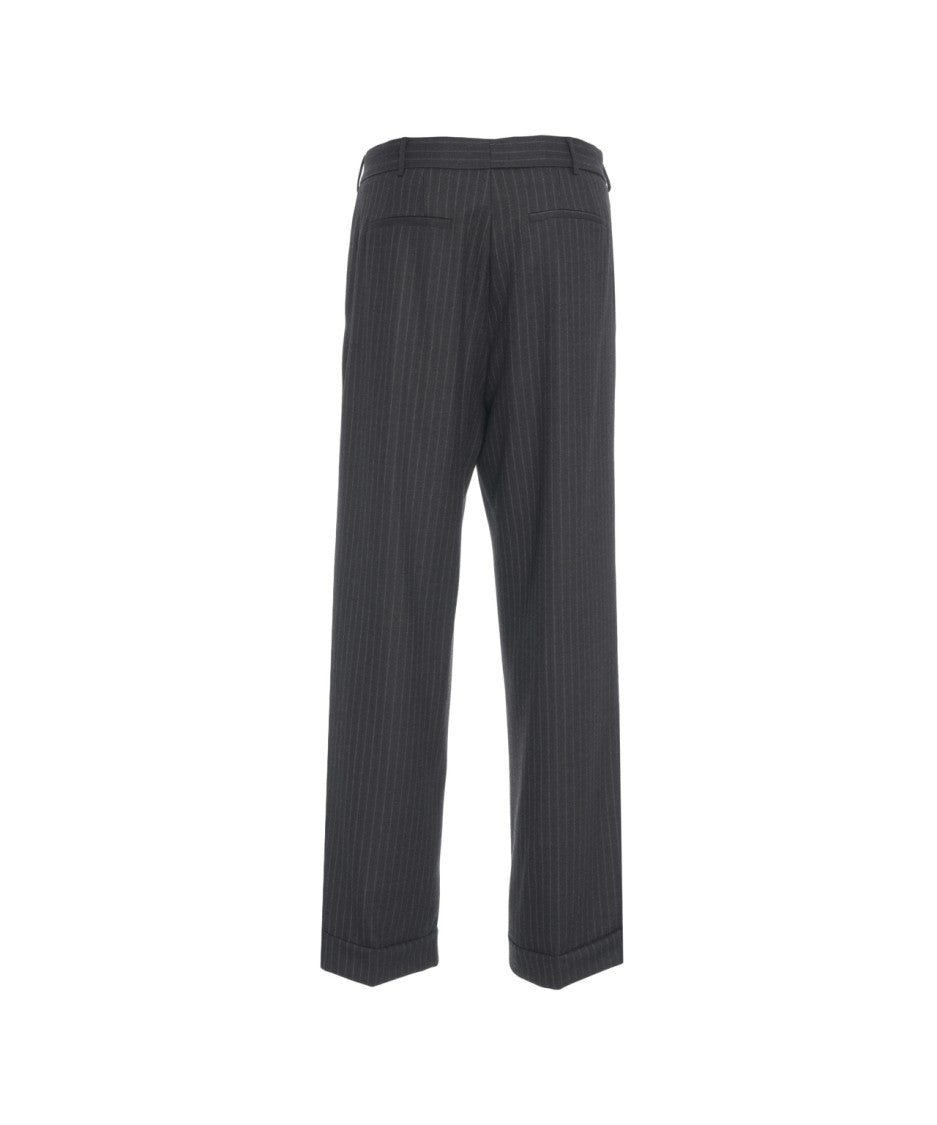 Jucca Pinstriped Wide-Leg Trousers With Sharp Pleats And Cuffed Hem