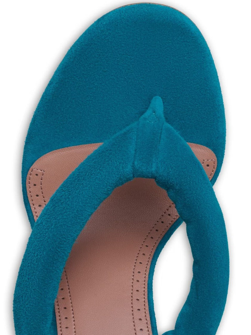 Alaïa Electric Blue Suede Thong Mules