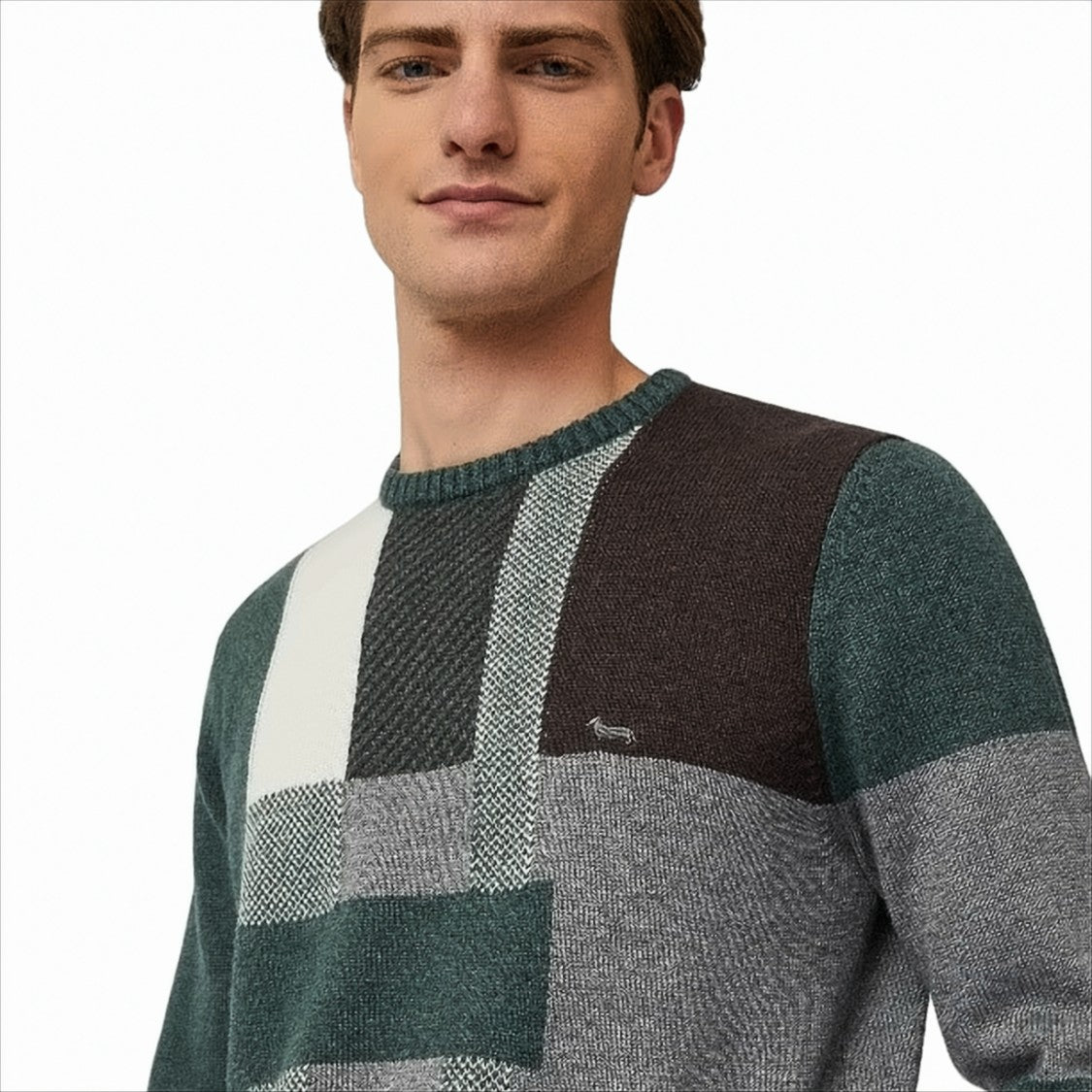 Harmont & Blaine Patchwork Pullover With Textured Design