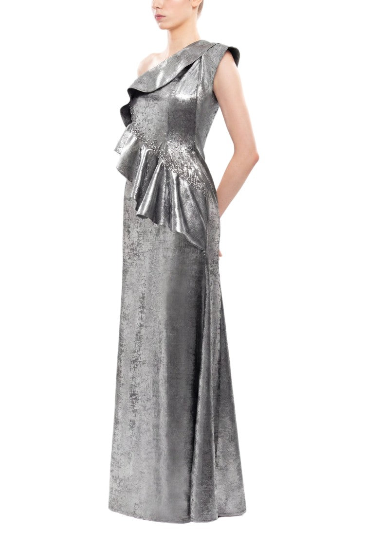Saiid Kobeisy Embellished One-Shoulder Lamé Dress