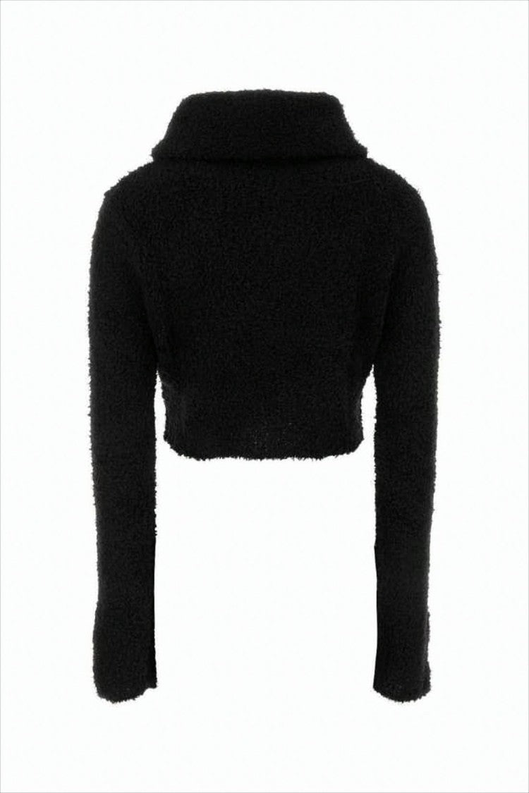 Saint Laurent Cropped Black Sweater With Plush Texture