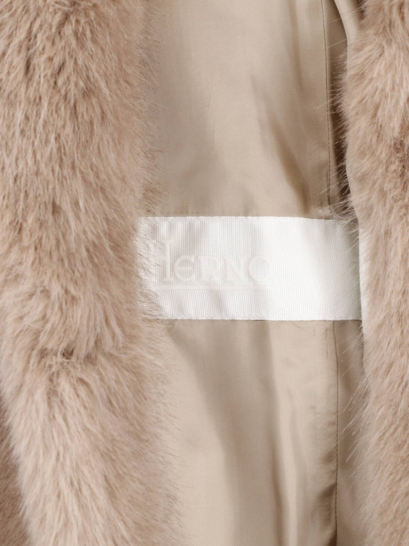 Herno Cream Short-Sleeved Faux Fur Jacket