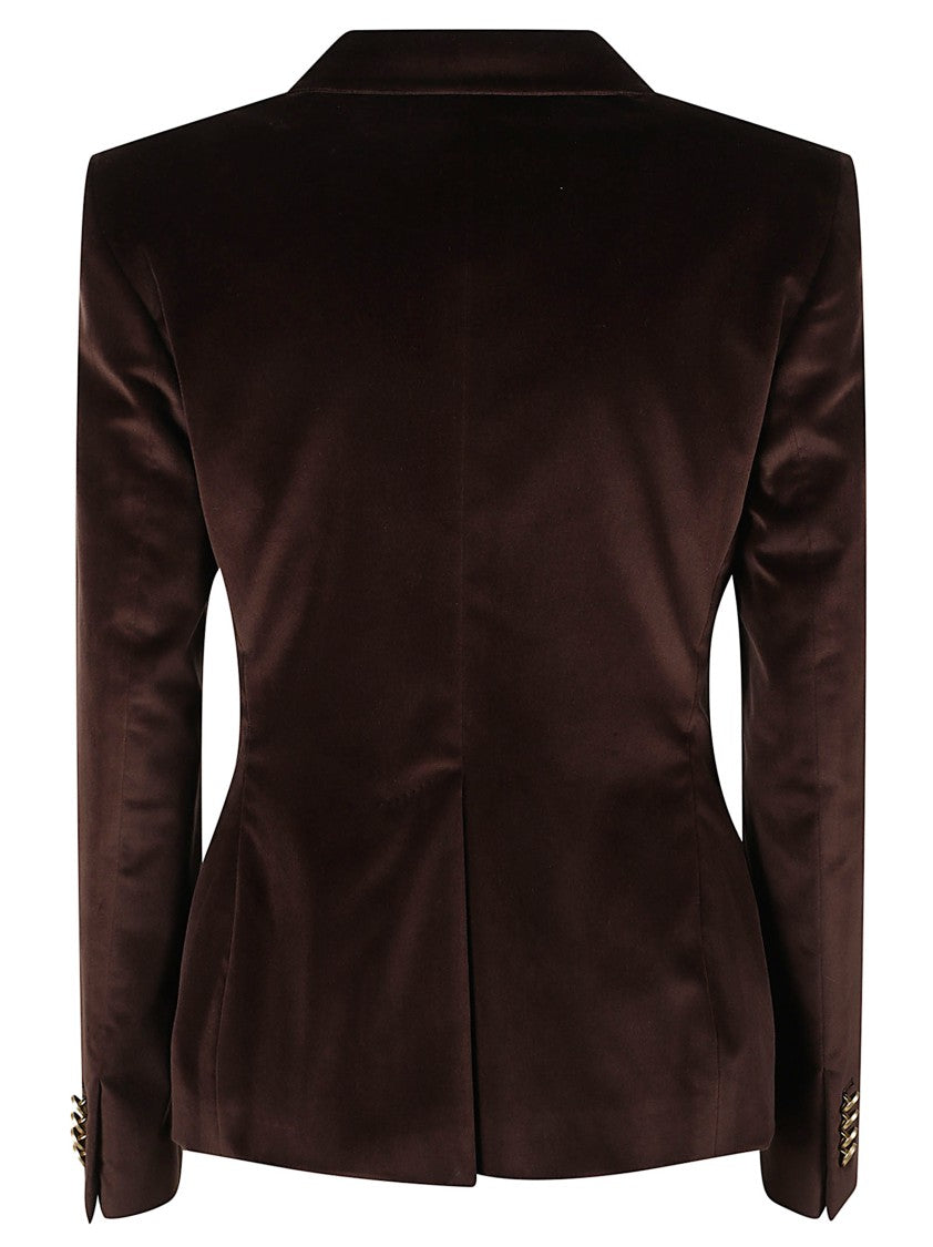 Tagliatore Smooth Velvet Blazer In Rich Deep Brown