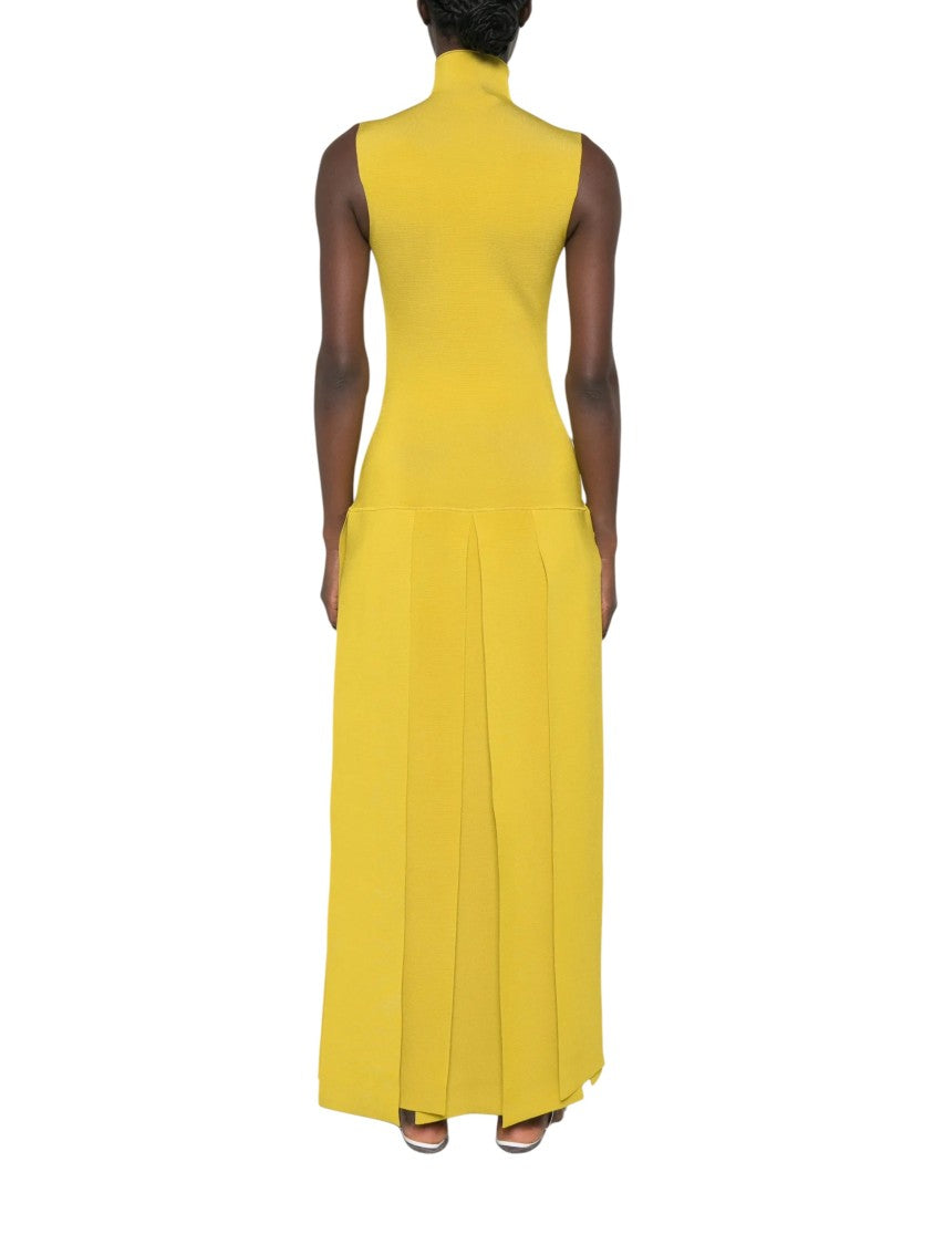 Alaïa Sleeveless High-Neck Pleated Maxi Dress