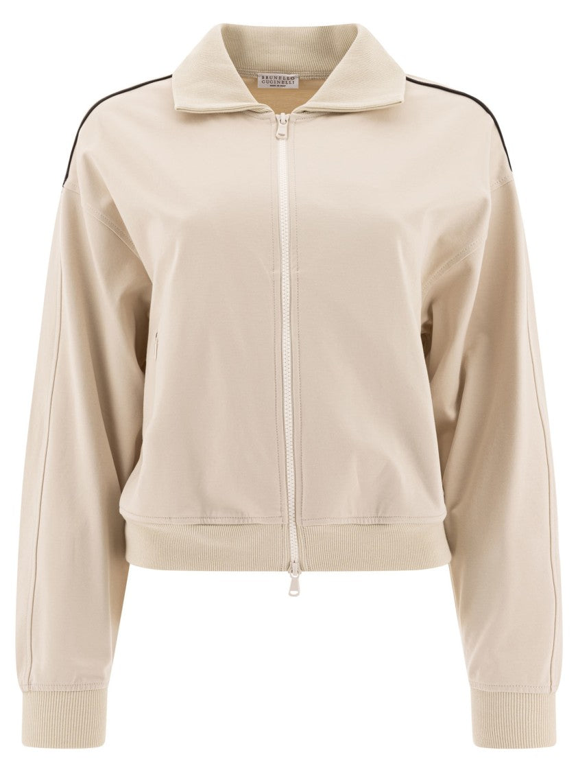 Brunello Cucinelli Cropped Zip-Up Sweatshirt With Ribbed Detailing