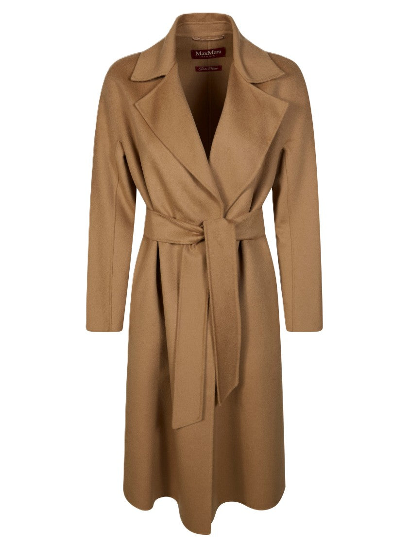 Max Mara Knee-Length Coat With Wide Lapel And Self-Tie Belt