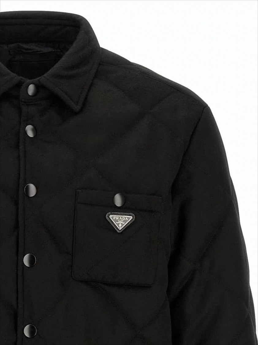 Prada Quilted Black Casual Jacket With Diamond-Stitched Design