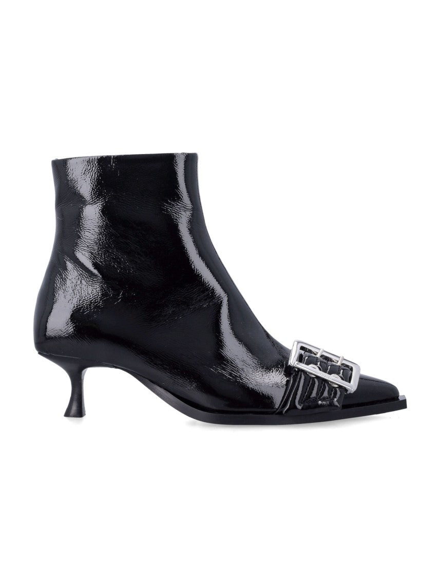 Ganni Buckle Patent Leather Maxi Studs Boots