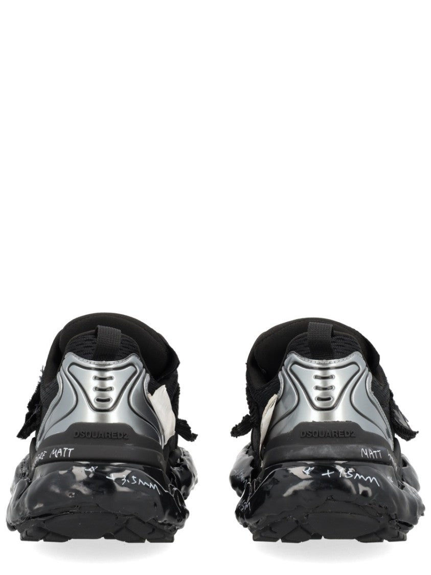 Dsquared2 Black Sneakers With Silver Metallic Overlays