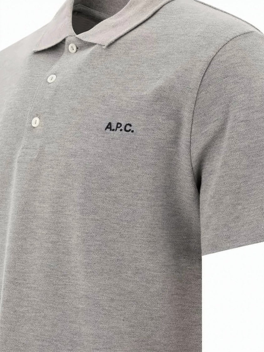 A.P.C. Heathered Grey Polo Shirt With Embroidered Logo