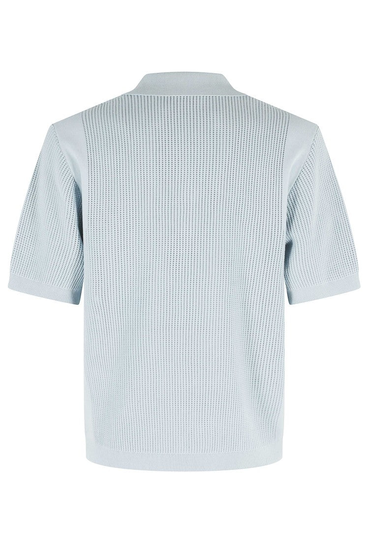 Drôle De Monsieur Light Blue Monogramme Embroidered Monogram Cotton Polo Shirt