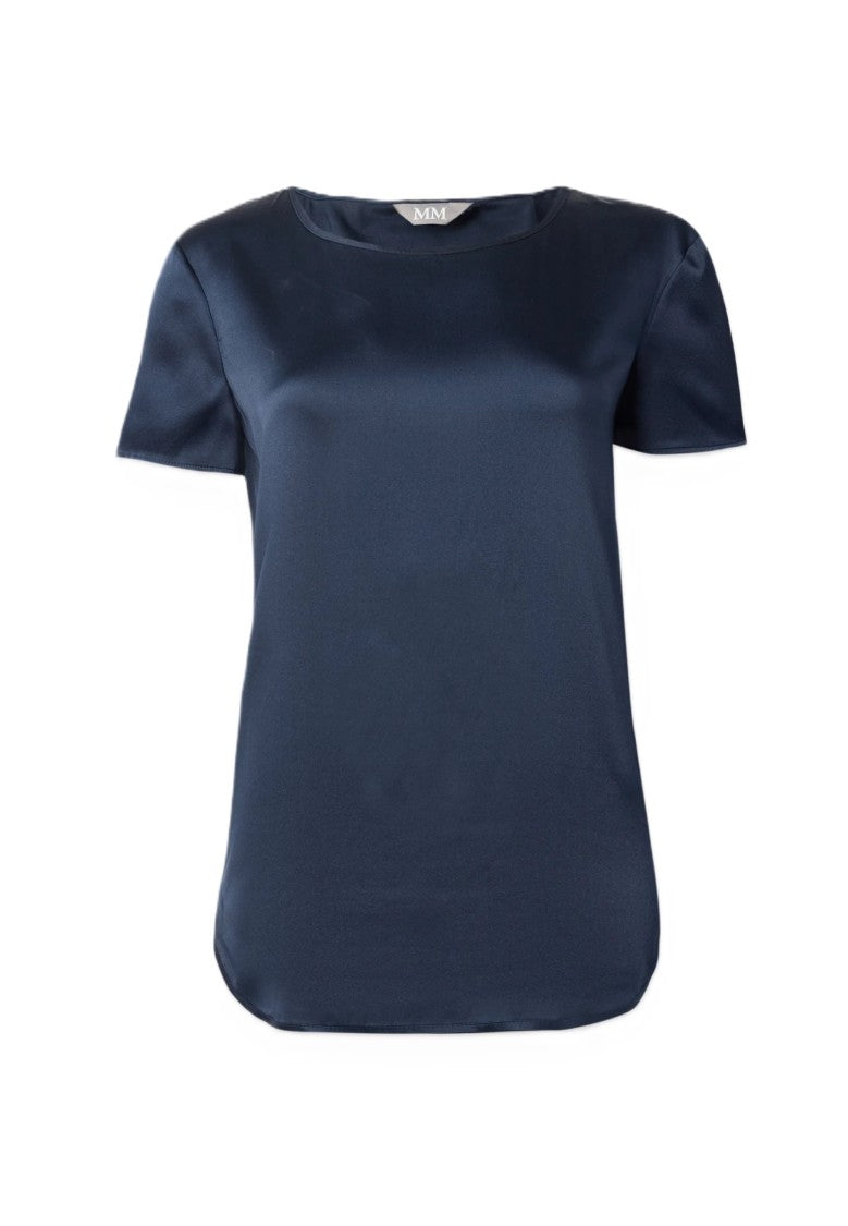 Max Mara Smooth Satin Short-Sleeved Top With Classic Round Neckline