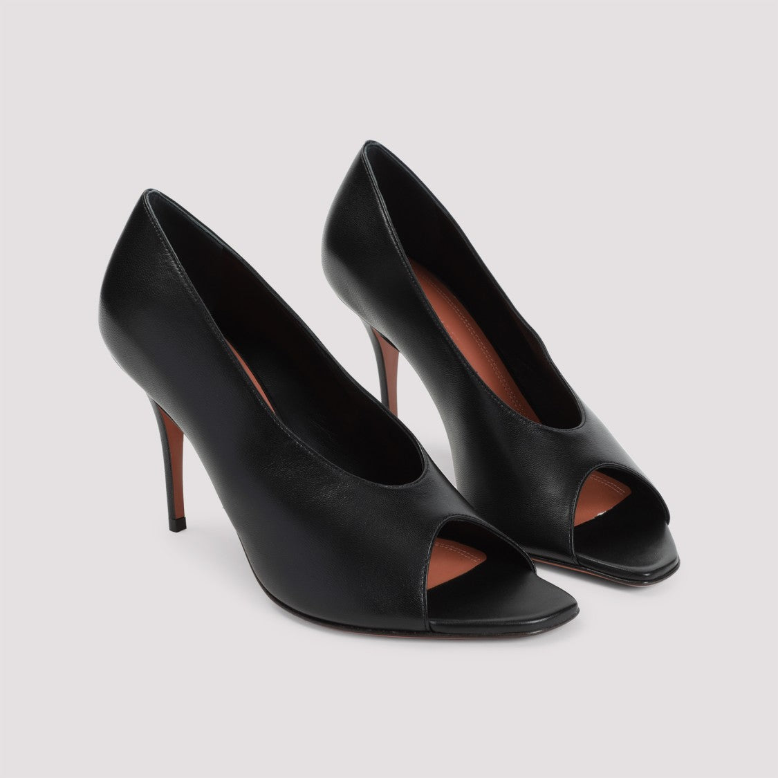 Amina Muaddi Black Nappa Leather Julianne 90 Peep Toe Pumps