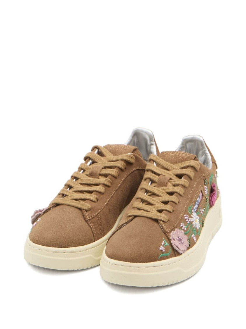 Autry Dallas Low 'Floral' Sneakers In Brown Suede
